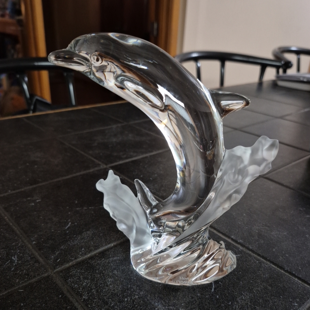 Vintage LENOX 1994 Fine Crystal Majestic Dolphin Frosted Wave Figurine 7"